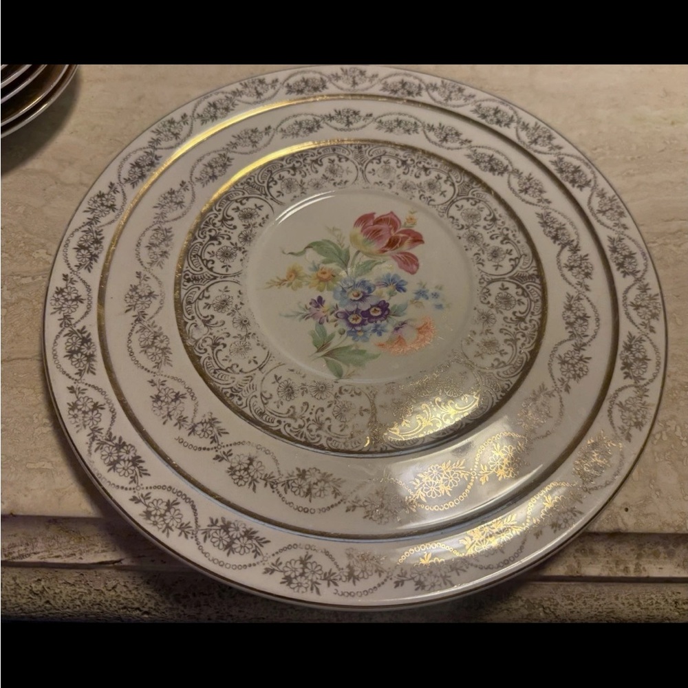Atlas China 22K Gold Floral Dinner Plate 11” Made in USA Vintage